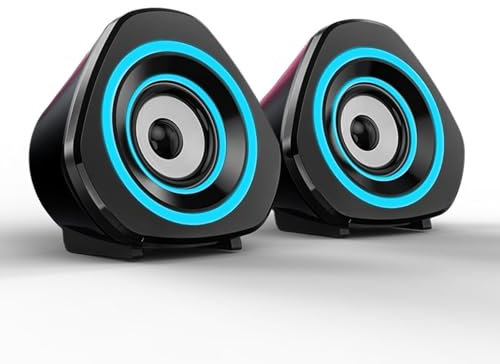 docooler Home Speaker Set Desktop PC Computer Speakers 3.5mm Wired Laptop Speakers USB Powered Sound Box con luces atmosféricas azules