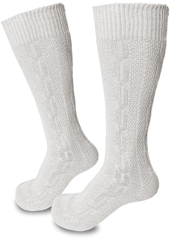 Steigenhöfer Manufaktur Chaussettes Traditionnelles pour Hommes et Femmes Longues – Chaussettes Classiques à Motif Tressé – Chaussettes Oktoberfest en Coton pour Hommes et Femmes, Blanc., 43-44