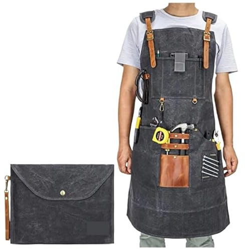 LSNNMU Tablier De Travail Tablier en Toile épaisse, Sac à Main, Poche multifonctionnelle, Salopette de menuiserie, réparation, mécanicien Automobile, réparateur, Soudeur, bûcheron(Grey B)