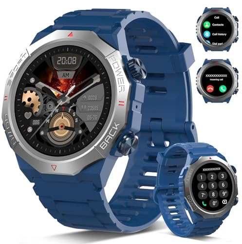 Atheewon Militaire Montre Connectée Homme Femme avec Appel Bluetooth, 1.39 HD Smartwatch Motre Sport avec 110+ Modes Sportifs, Bleu