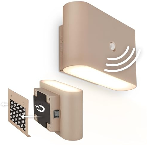 BRILONER Sticklights - LED Wandleuchte ohne Stromanschluss und ohne Bohren mit Bewegungsmelder, Akku, magnetisch abnehmbar, Wandlampe zum Kleben, Leselampe, Flurlampe, 16x9,5x6,5 cm, Beige