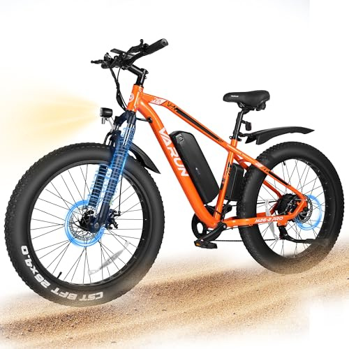 VARUN E Bikes for Men - Peak 750W Ebikes for Adults - Fat Tire Electric Bike Up to 25MPH 60+ Miles with 48V 13AH Removable Battery - 26 Electric Mountain Bike Features 7-Speed, Lockable Suspension
