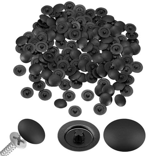 100pcs Black Screw Caps Covers – 12MM Plastic Decorative Screw Caps – Snap-In Cross Head Screws Protection Covers for Cabinet Furniture Assembly – Waterproof DIY Hardware Cover