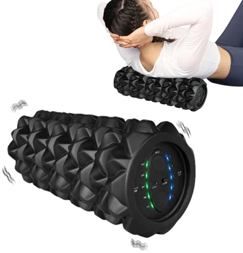 Rodillo de espuma, rodillo eléctrico para fascia con vibración de 5 niveles, rodillo de masaje eléctrico, rodillo muscular recargable, vibración profunda intensa, rodillo de espuma para tejidos