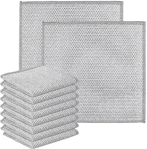 Vmooma - Paños de cocina de alambre plateado, paquete de 10 paños de limpieza multiusos de alambre plateado, paños de limpieza de doble capa, reutilizables, no rayan, para lavar platos de cocina