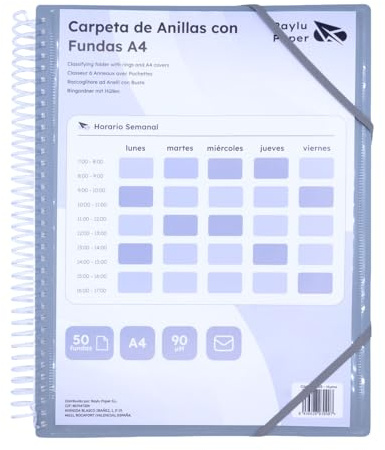 Raylu Paper – Carpeta Clasificadora con Fundas Transparentes A4 y Anillas, Carpeta con Fundas Transparentes de 90 Micras, Sobre con Cierre y Tapa Personalizable para Organización (50 Fundas, Humo)