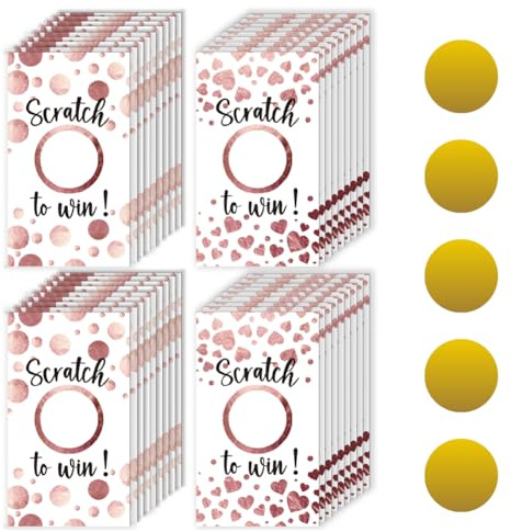 PRESSINART 120Pcs Scratch Off Cards Stickers 3.7 x 2.1 Inch Polka Dot Heart Design, Scratch to Win Cards Blank Gift Certificates DIY Coupons for Bridal Shower Birthday Party Supply Restaurant Business