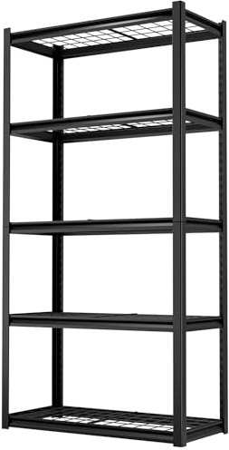 Himimi Scaffale Metallico 5 Ripiani 1000 kg Scaffale di Stoccaggio Robusto con Ripiani Regolabili in Altezza Scaffale Aperto per Cantina Garage Magazzino Cucina Scaffale 90x40x182 cm Nero