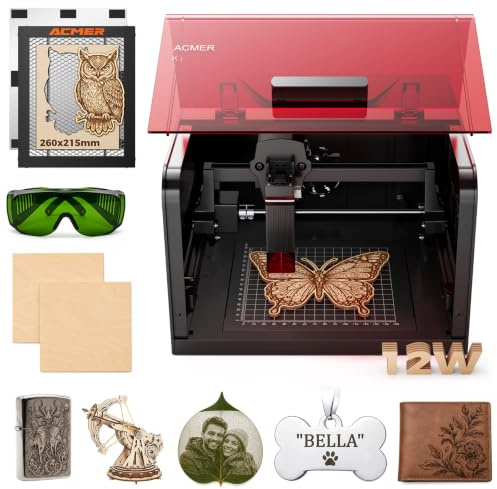 ACMER K1 12W Laser Engraver,Class 1 Enclosed Desktop Laser Cutter | 150×150mm Work Area,0.08mm Precision Spot,for Wood, Acrylic, Leather & DIY Crafts,Free AI-Powered ACMER Studio Software