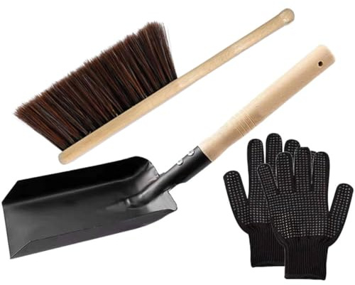 BESTOYARD Set di Strumenti per Caminetti Pala in Acciaio al Carbonio, Spazzola in Silicone e Guanti Ignifughi, Leggero e Compatto per Pulizie Domestiche del Stufa