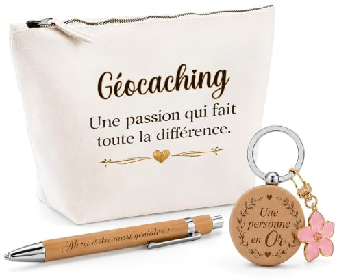 Cadeau Géocaching Une Passion | Coffret Trousse, Stylo & Porte-clés Remerciement Femme