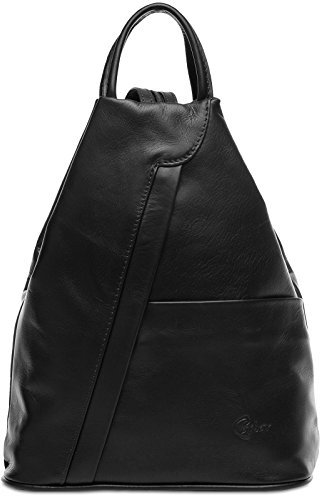 Caspar 2in1 Leder Rucksack Schultertasche Sportlich Elegante Damen Handtasche - SIGNATURE LINE - Modell No.782 - Made in Italy, Farbe:schwarz, Accessoires:One Size