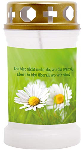HS Candle 10er Pack Grabkerzen mit Motiv, Grablicht mit Brenndauer von ca. 40 Std, Motiv: Gänseblümchen, in vielen weiteren Varianten