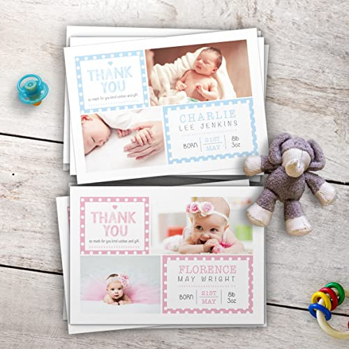 Baby Thank You Cards, Personalised, Birth Announcement, Girl or Boy Thank You Cards (Design 19)
