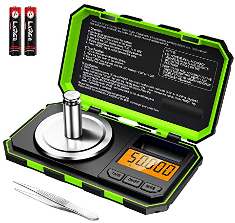 KeeKit Digital Pocket Scale, 50g 0.001g Professional Milligram Scale, Portable Postal Scale with 50g Calibration Weight & LCD Backlit Display for Food, Tablets, Jewelry (Battery/Tweezers Included)