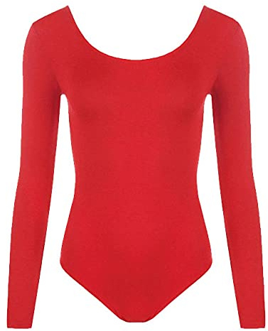 The Fancy Dress® GIRLS CHILDREN BALLET DANCE LEOTARD BODYSUIT GYMNASTICS LONG SLEEVED DANCEWEAR FANCY DRESS UK AGE 5-13 YEARS (Red, 5-6 Years)