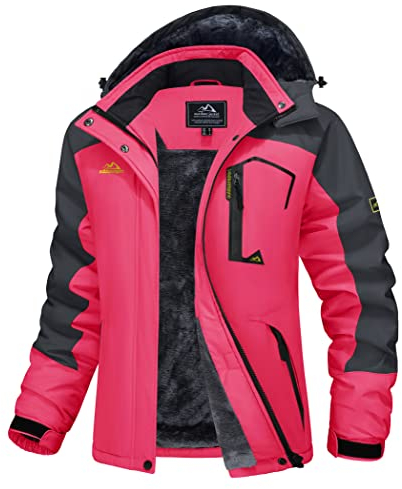 MAGCOMSEN Damen Winter Wanderjacke Wasserdicht Winddicht Softshelljacke mit Abnehmbarer Kapuze Damen Gefüttert Fleecejacke Bergsteigen Ski Jacken Verdickt Funktionsjacke Rosa S