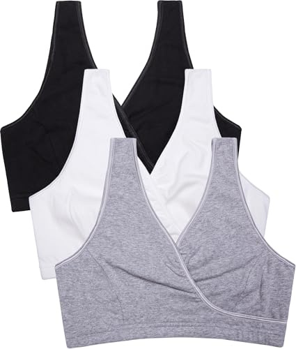 CAKYE 3 Pack Maternity Nursing Sleep Bra Breastfeeding Cotton Bralette, S-Black/White/Grey - Third Style, M
