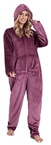 CityComfort Jumpsuit Damen Kuschelig Fleece Einteiler Schlafanzug Onesie Damen S-XL (Lila, L)