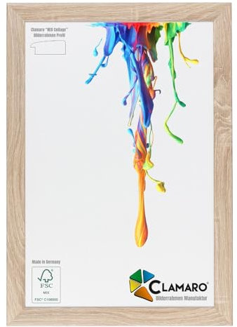 Clamaro 'Neo Collage' cadre photo 65x90 fait main sur mesure | Chêne Sonoma | Cadre en bois MDF avec verre acrylique et accroche métallique (format paysage & format portrait)