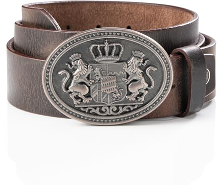 Schöneberger Trachten Couture men traditional leather belt, lederhosen belt with Bavarian buckle, belt for Oktoberfest Lukas (brown, 34-36 inch)