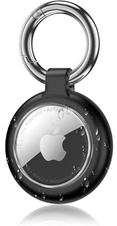 Inesore Hülle für Apple AirTag Anhänger, Wasserdichter Schlüsselanhänger & Carbonfaser-Optik für Air Tag, Kratzfeste Halterung für Haustierhalsband, Gepäckanhänger und Schlüsselbund (Schwarz)