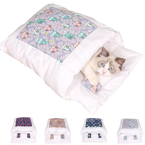 Sac de couchage orthopédique pour chat, le sac de couchage doux et chaud pour chats, sac de couchage pour chat, coussin amovible et lavable pour chat, lit de sécurité pour animaux de compagnie
