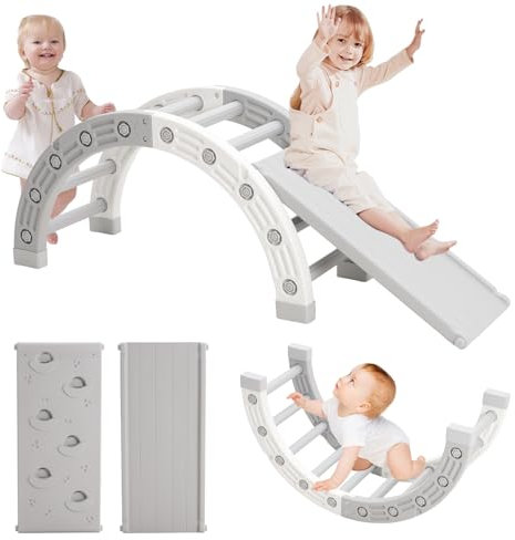 Indoor Klettergerüst für Kleinkinder, Kletterbogen mit Rutsche & Klettern & Balance Board, Montessori Klettergerüst, Kinder Spielplatz für Kinder