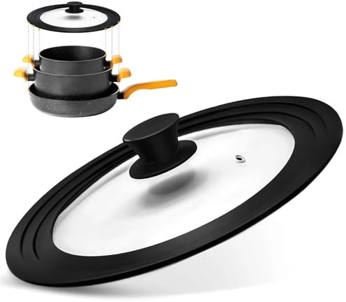 Universal Lid for Pots - Pans and Skillets Silicone Lid Fits 16cm,18cm, 20cm Diameter Cookware, Tempered Glass with Heat Resistant Silicone Rim, Universal Glass Lids for Saucepan Lids and Frying Pan