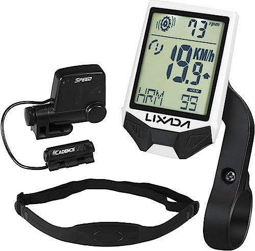 GPECTIFO Cardiofrequenzimetro Cadenza, Computer Wireless da Ciclismo con sensore di frequenza cardiaca Ciclocomputer Multifunzionale Antipioggia con retroilluminazione LCD(White)