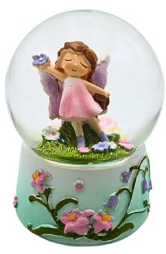 Dekohelden24, Creature mitiche Neve con Fiore Ragazza, Elfo, Palla di Fate da scuotere con Glitter Colorati e Fiori, 6 x 6 x 9 cm, Fata Rosa, 6 cm