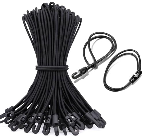 Corda Elastica 25 Pezzi Nera - Tenditore di Espansione 4 mm Diametro per Teloni, Tende, Camping, Rimorchi