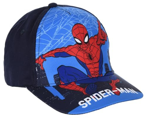 Chapeau avec visière Spiderman Marvel Casquette d'été pour enfants réglable protection contre les rayons UV, bleu foncé, 52-53
