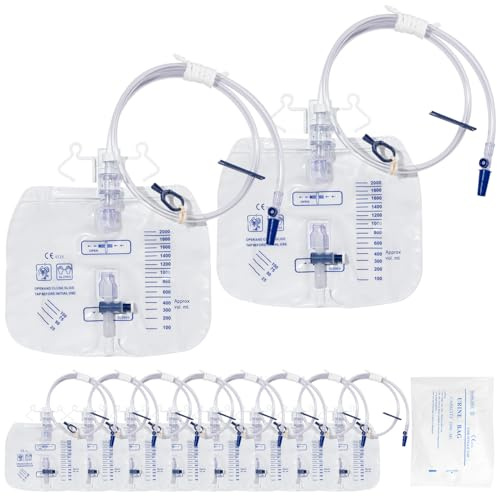 10 unidades sistema de drenaje de orina, bolsas de orina de 2000 ml con válvula antireflujo y descarga en T, bolsa de drenaje de orina con tubo de 120 cm (10)