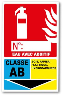 Panneau RIGIDE PVC 3mm de Signalisation Extincteur Classe AB, Eau avec Additif, 16x25 cm, Pour Bois, Papier, Plastique et Hydrocarbures