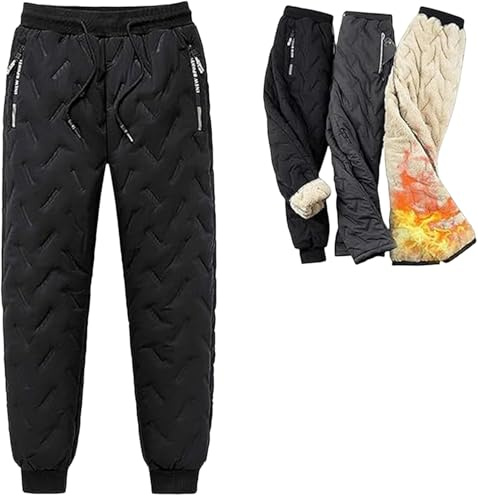 INLANDSIS Unisex Fleece Trousers, Unisex Fleece Jogging Bottoms, Winter Warm Waterproof Lined Sweatpants (Black-B,L)