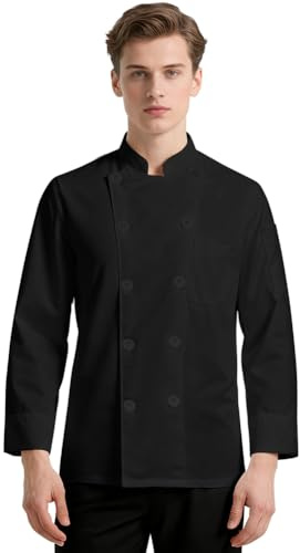 DiULi Veste de Cuisine Professionnelle pour Hommes et Femmes,Respirante à Dos Maille,2 Poches Utilitaires, Double boutonnage, Tenue Travail Restauration,Restaurants,Écoles de Cuisine,Manches Courtes