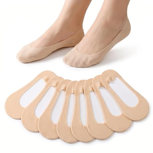 8 Pairs No Show Socks for Women, Invisible Socks for Ballet Trainer Flats | Low Cut Trainer Liner Socks Ladies, Non Slip Lightweight Hidden Footies for Dress, Loafers, Pump, Canvas Shoes, Summer Wear