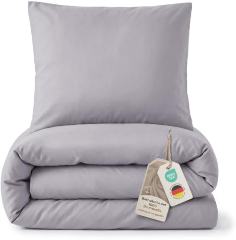 LAYNENBURG Premium bäver sängkläder i 135 x 200 örngott 80 x 80 cm – 100 % bomull – Oeko-TEX standard – av fin bäver och finare än flanell (grå)