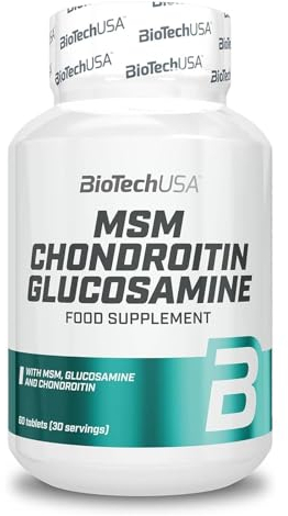 BioTechUSA MSM Chondroitin Glucosamine, Complemento alimenticio a base de MSM, glucosamina y condroitina, 60 tabletas