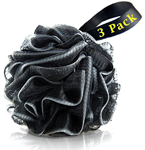 Easymoo Bath Loofahs Sponge Shower Pouf Body Scrubber Mesh Pouf Bath Sponge 3 Pack