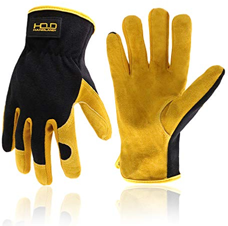 HANDLANDY Herren Gartenhandschuhe aus Leder, Arbeitshandschuhe für Garten & Bauarbeiten, Geschickliche & atmungsaktive Bauhandschuhe (L)