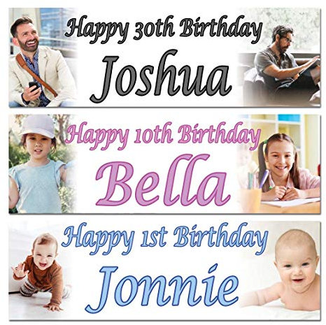 2 Personalised Birthday Banner Photo Children Baby Adult Party Poster Decoration All Occasions Banner