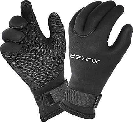 XUKER Water Gloves, 3mm & 5mm Neoprene Five Finger Warm Wetsuit Winter Gloves for Scuba Diving Snorkeling Paddling Surfing Kayaking Canoeing Spearfishing Skiing (5mm-Black, L)