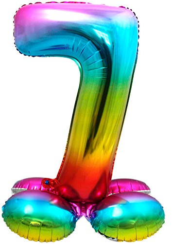 Folat 64297 Palloncino di alluminio con Base Numero Figura 7 Arcobaleno 86 cm - decorazione palloncino di elio per compleanno, anniversario