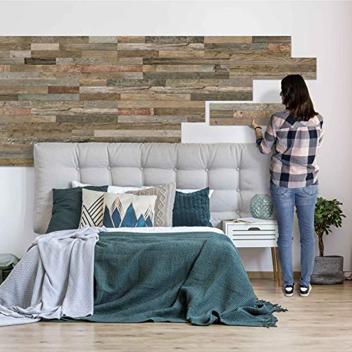 SUN WOOD Stick it Holz Wandverkleidung selbstklebend im Altholz Design // SAALACH 26 – 0,48m2 Wandpaneele zum Kleben aus Fichtenholz mit gebürsteter Oberfläche