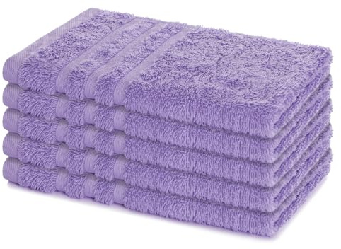 Lavea® 5 Asciugamani Ospite 30x50 cm in Spugna di Cotone 100% Morbidi e Assorbenti, per Casa Hotel Spa – Ideali anche come Asciugamani Bagno Viso e Bidet – Lavanda