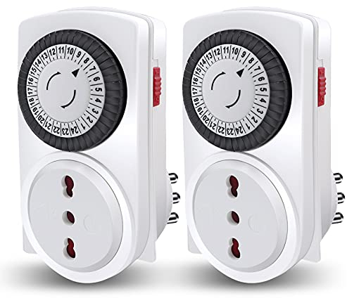 EXTRASTAR Timer meccanico per uso esterno,presa temporizzata,timer luci esterno,3680W max, pacco da 2（Non impermeabile）