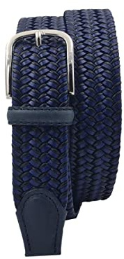 ESPERANTO Cintura 3,5 cm Bicolore intrecciata in cuoio e cotone con fibbia Nichel free (Nero/Blu, Taglia 52 - Girovita 105 cm)