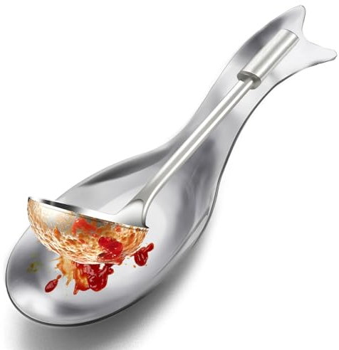 Poggia Cucchiaio In Acciaio Inossidabile,Porta Cucchiaio per Piano Cottura, porta utensili per piano cottura, resistente alla ruggine, di grandi dimensioni, lavabile in lavastoviglie, 26 x 9 cm